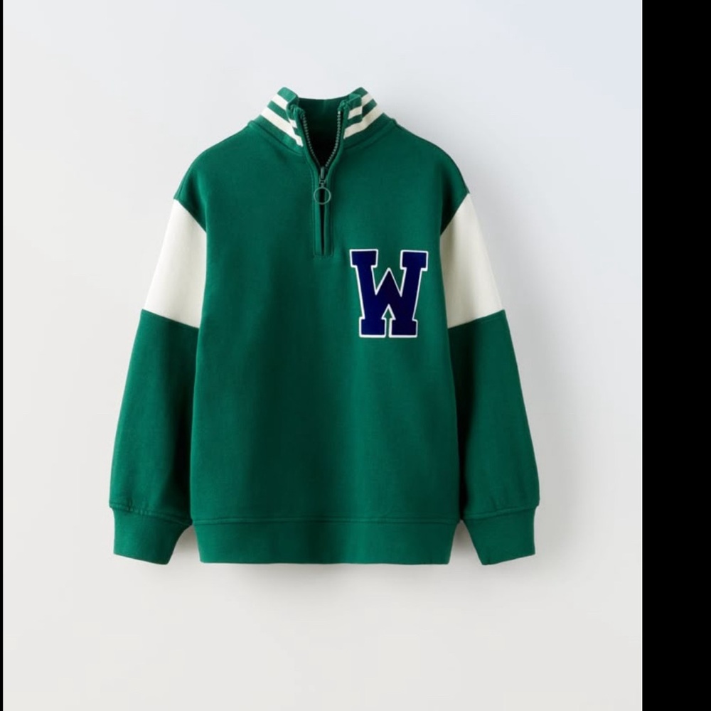 Zara “w” EST.1975 J.WEAR Zip Green Pullover Sweatshirt Youth 13-14 - Picture 1 of 4